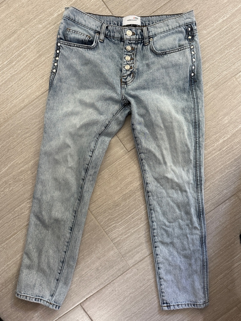 Current/Elliott Light Blue Boyfriend Jeans with Side Studs